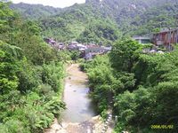 Rivier en dorp in Pingxi valei